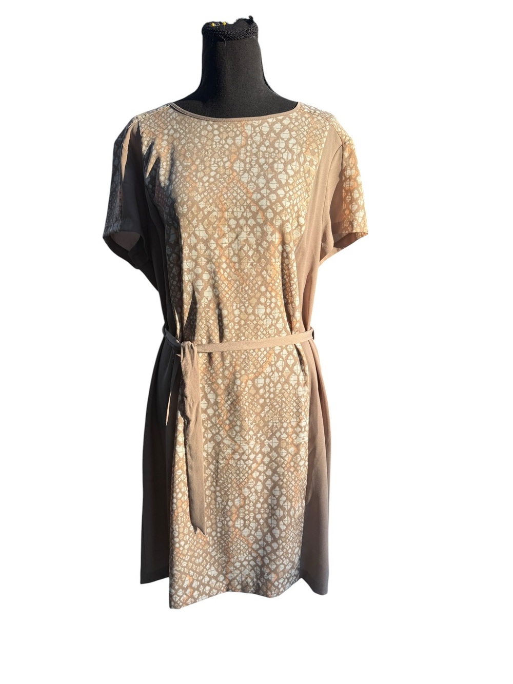 Apt. 9 Taupe and Cream Printed Belted Chemise Dress